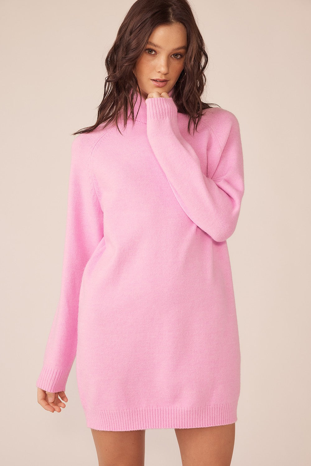 Pink Knit Long Sleeve Turtleneck Sweater Dress