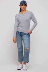 Heather Grey Basic Raglan Sleeve Sweater Top