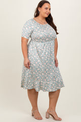 Light Olive Floral Knit Short Sleeve Plus Dress