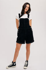 Black Corduroy Short Overalls