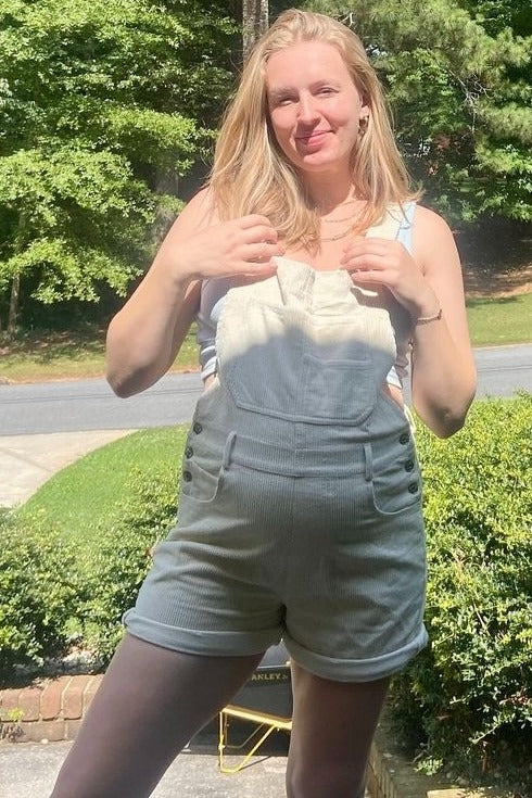 Cream Corduroy Maternity Short Overalls