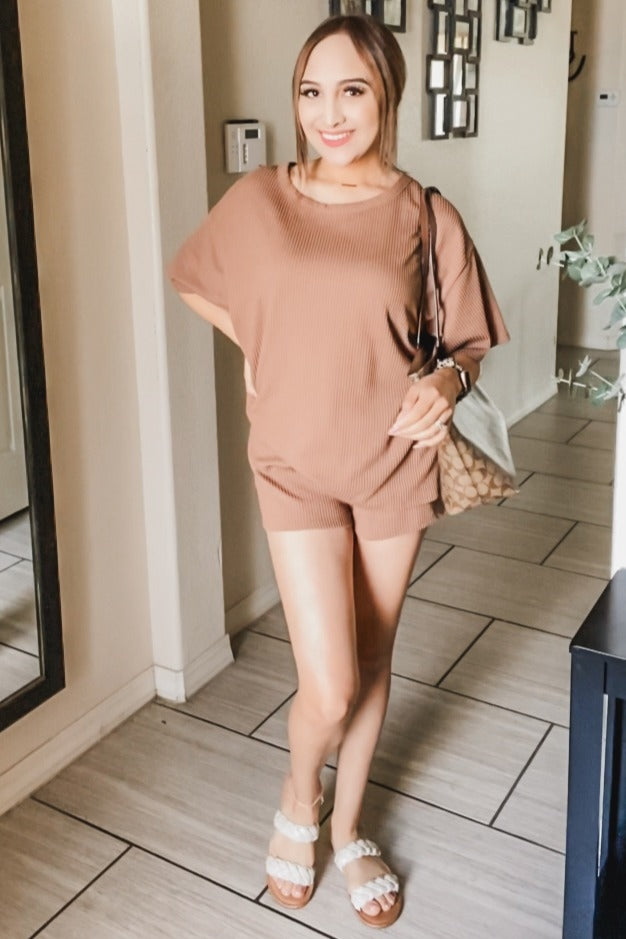 Mocha Ribbed T-Shirt and Short Set