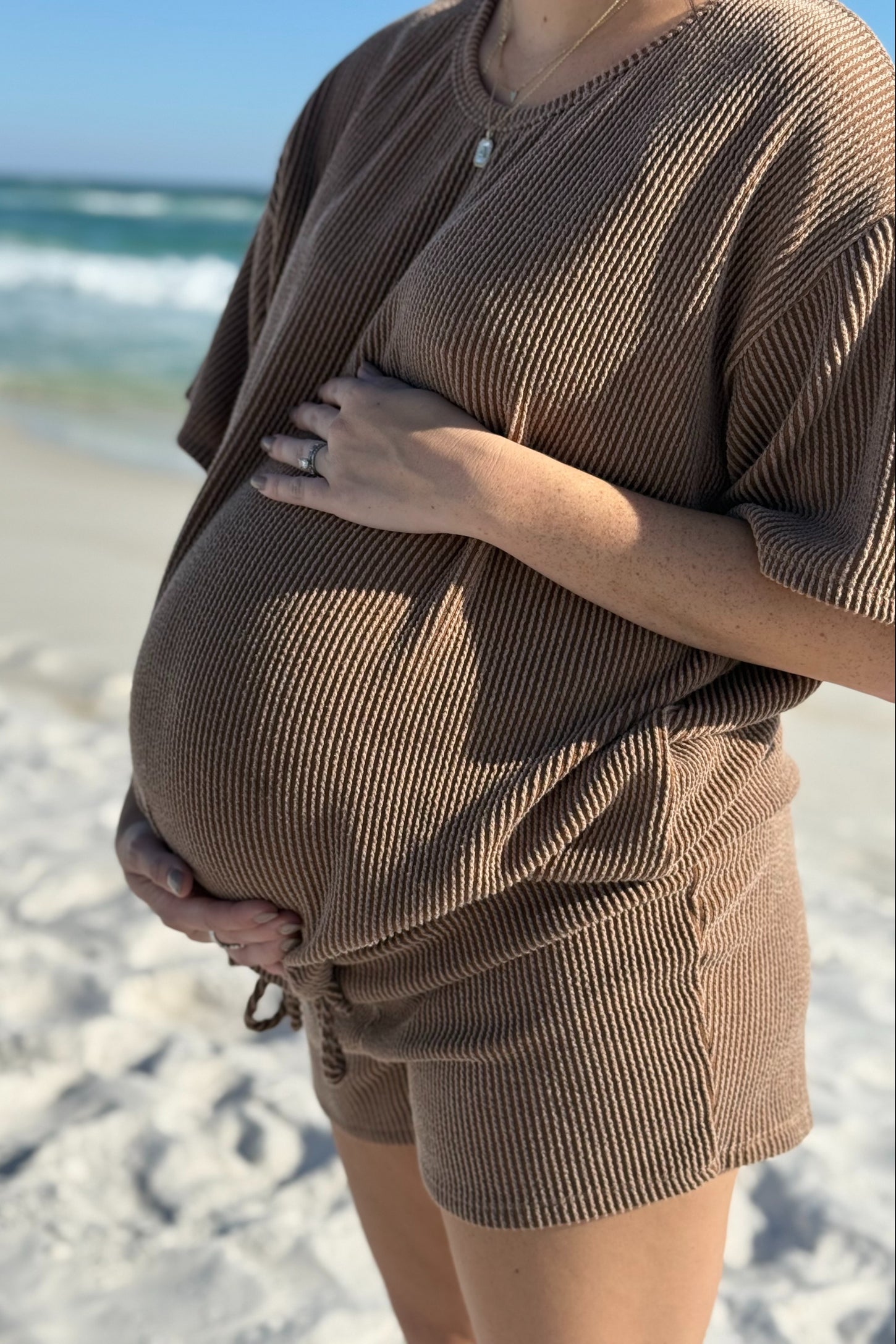 Mocha Ribbed T-Shirt and Short Maternity Set