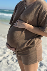 Mocha Ribbed T-Shirt and Short Maternity Set