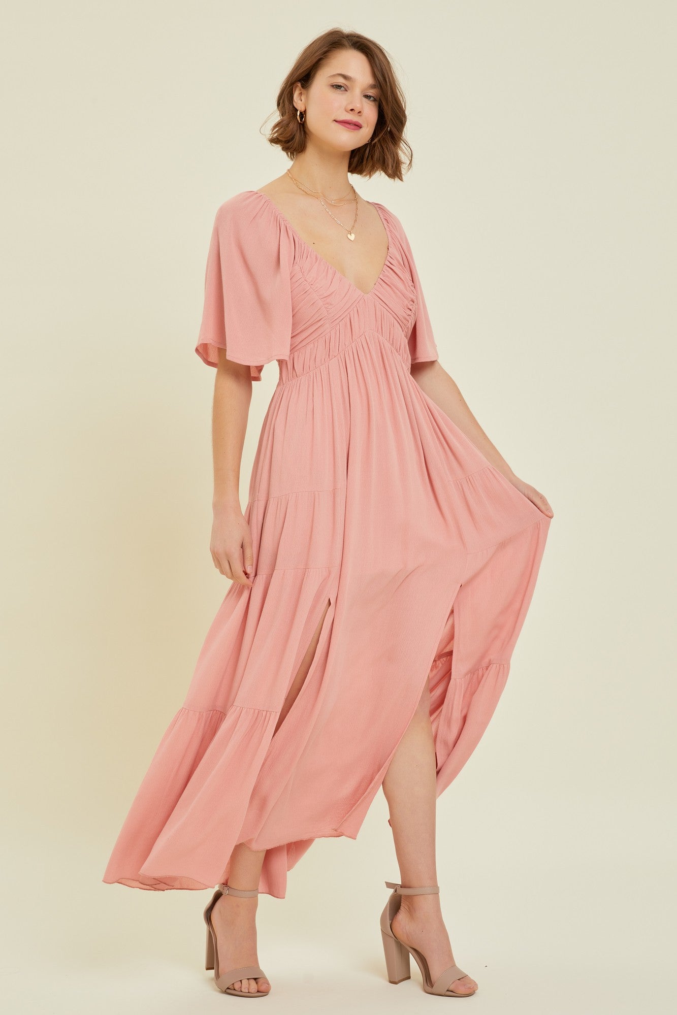 Rose Smocked Gauze Tiered Ruffle Maxi Dress