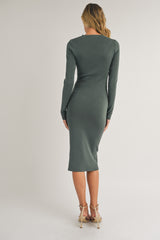 Olive Fitted Cutout Midi Dress