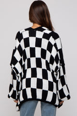 Black Checkered Print Oversized Maternity Cardigan