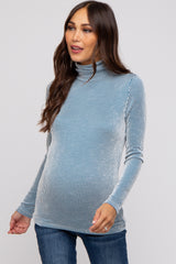 Teal Ribbed Maternity Turtleneck Top