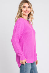 Pink Waffle Knit Round Hem Sweater