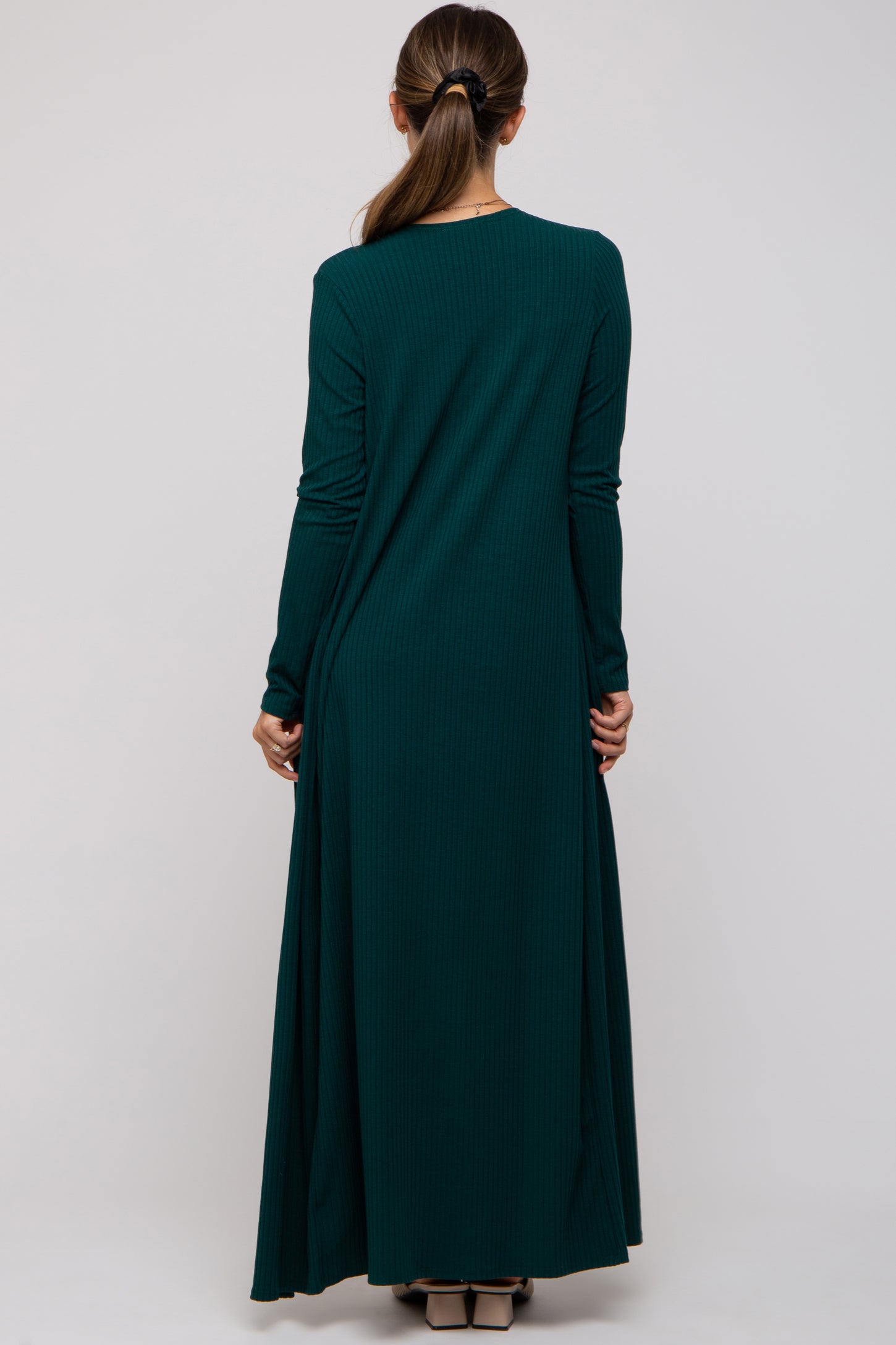 Forest Green Ribbed Sleeveless Dress Cardigan Maternity Set