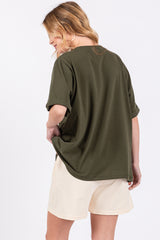 Green Oversized Pocket Front Short Sleeve Top