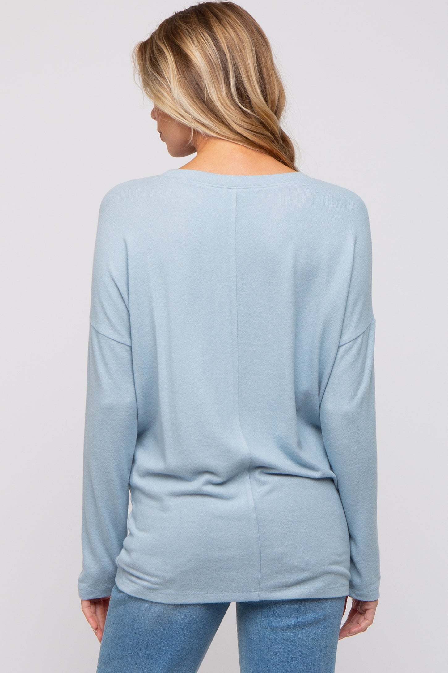 Light Blue Knit Long Sleeve Maternity Top