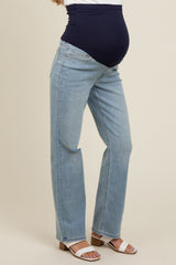 Light Blue Distressed Relaxed Straight Leg Maternity Jeans