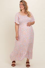 Ivory Floral Smocked Plus Maternity Maxi Dress