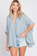 Teal Striped Button Up Dolman Top