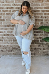 Charcoal Striped Button Up Dolman Maternity Top
