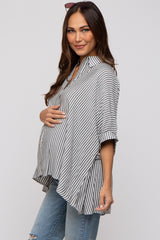 Charcoal Striped Button Up Dolman Maternity Top