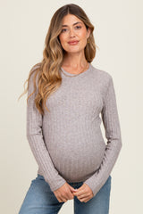 Mocha Ribbed Long Sleeve Maternity Top