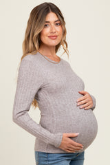 Mocha Ribbed Long Sleeve Maternity Top