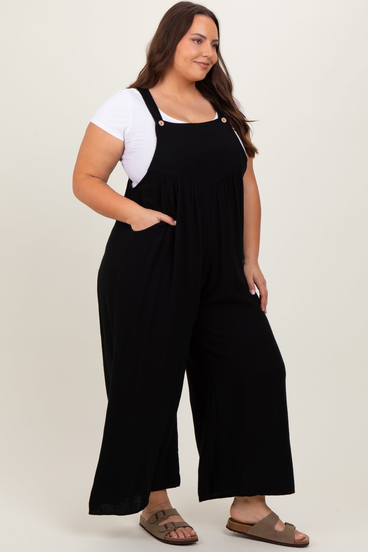Black Linen Plus Overalls