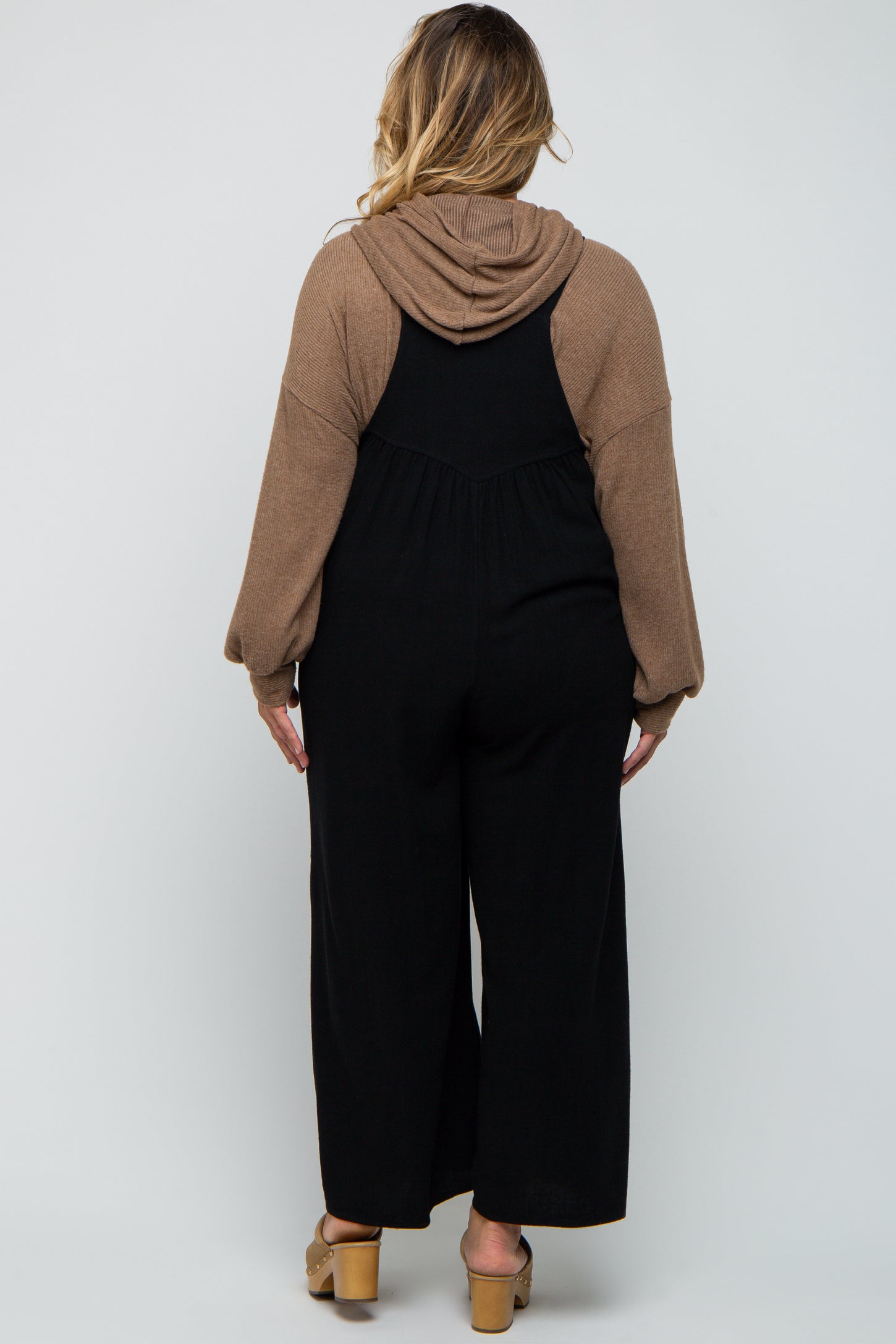Black Linen Maternity Plus Overalls