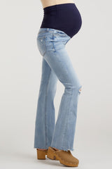 Light Blue Distressed Bootcut Maternity Jeans