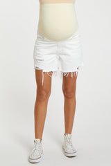 Ivory Distressed Maternity Jean Shorts