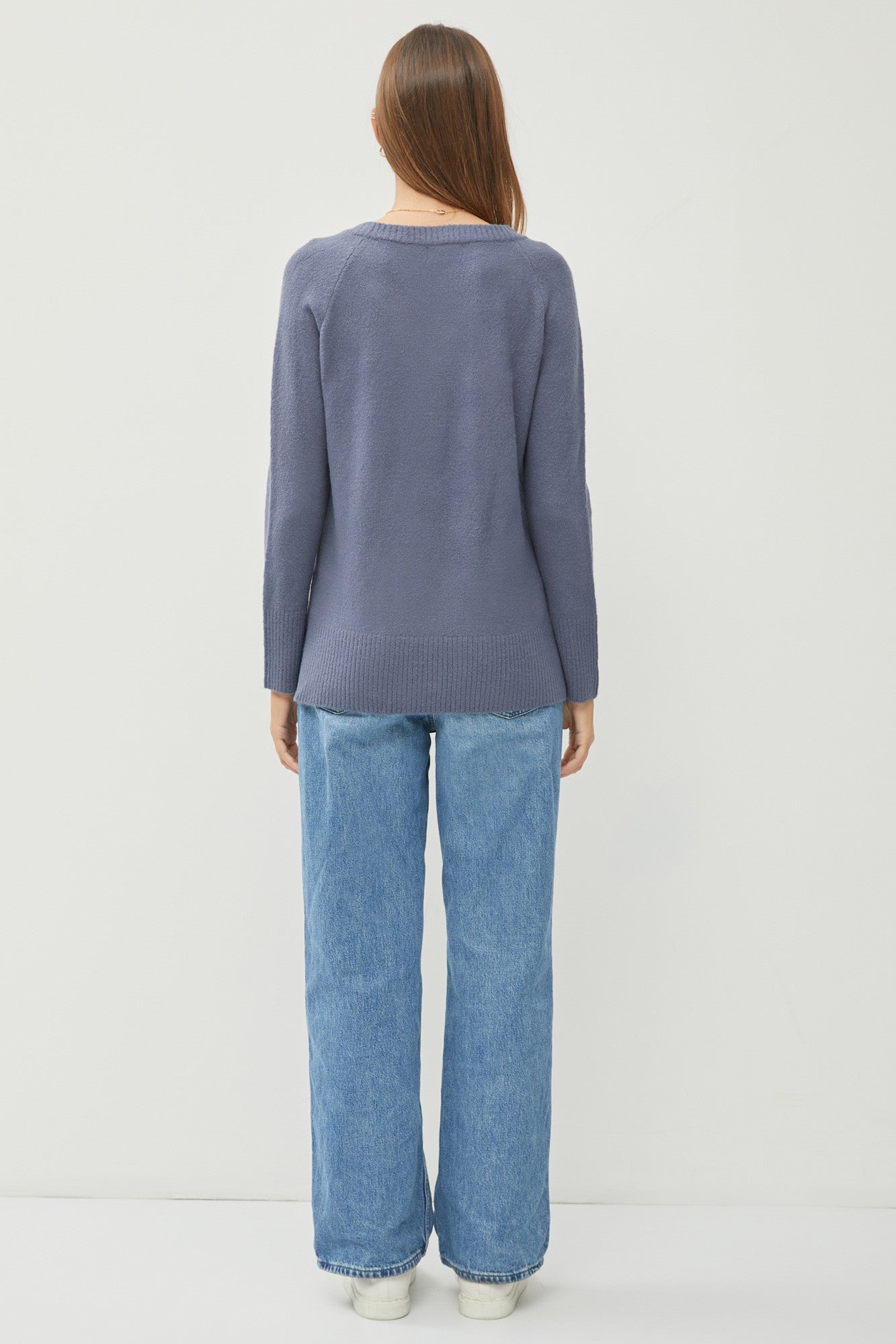 Blue V-Neck Basic Sweater