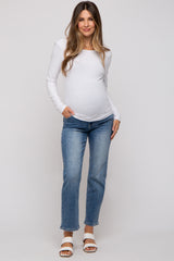 Blue Straight Crop Maternity Jeans
