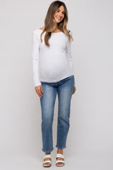 Blue Straight Crop Maternity Jeans