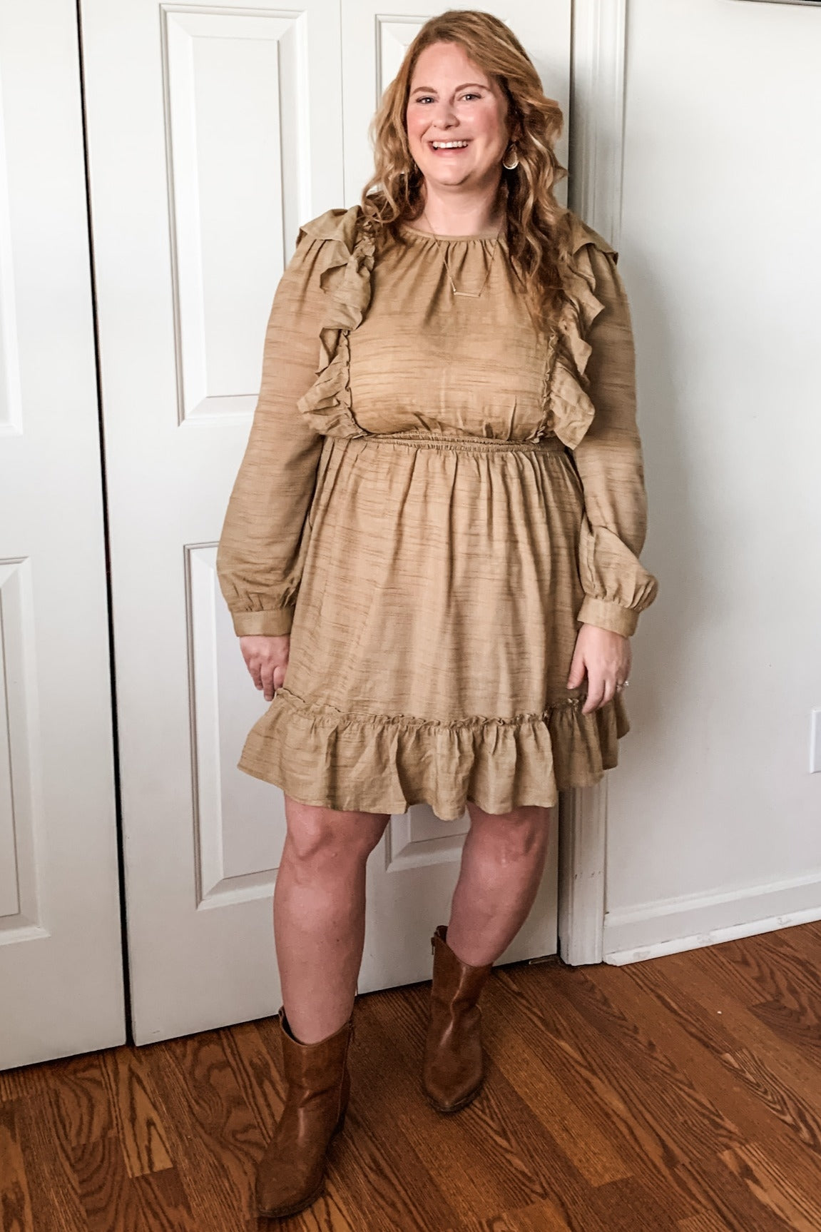 Sand Ruffle Woven Dress