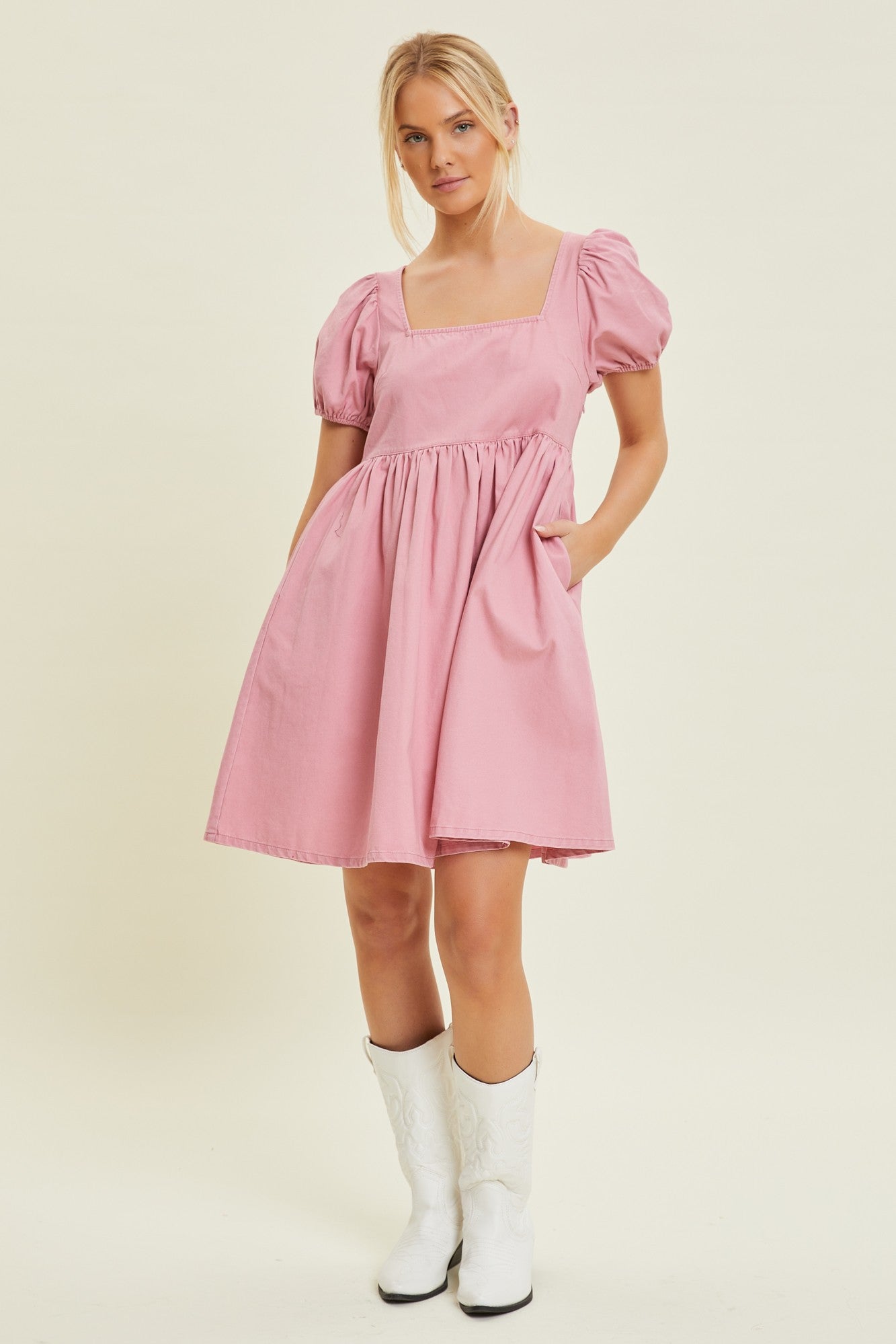 Mauve Puff Sleeve Back Tie Maternity Dress
