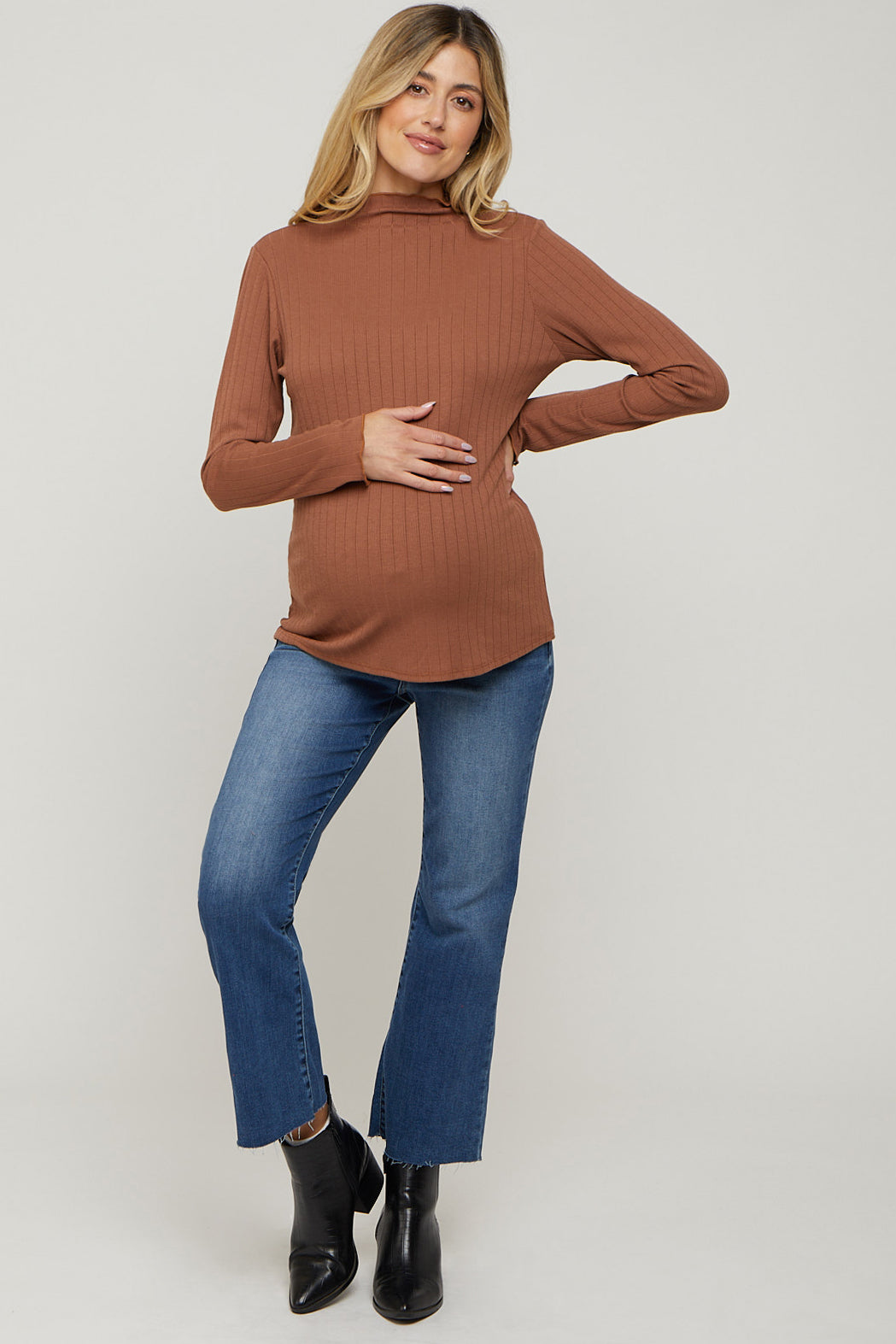 Navy Blue Raw Hem Crop Flare Maternity Jeans