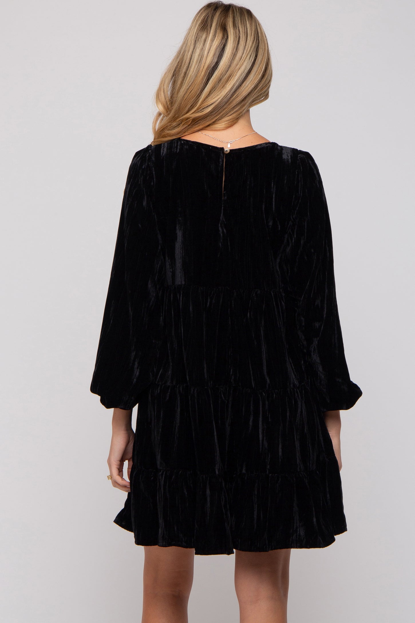 Black Velvet Tiered Long Sleeve Maternity Dress