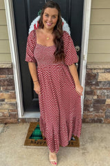 Red Sweetheart Neck Extra Wide Flowy Maxi Dress
