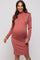 Rust Ribbed Mock Neck Long Sleeve Maternity Dress