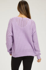 Lavender Open Knit Maternity Long Sleeve Top