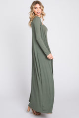 Olive Ribbed Sleeveless Dress Cardigan Set
