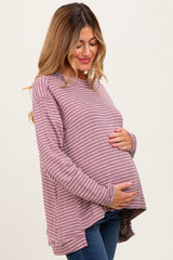 Mauve Crewneck  Slouchy Stripe Maternity Top