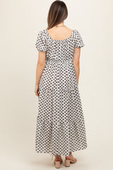Black Floral Tiered Puff Sleeve Maternity Maxi Dress
