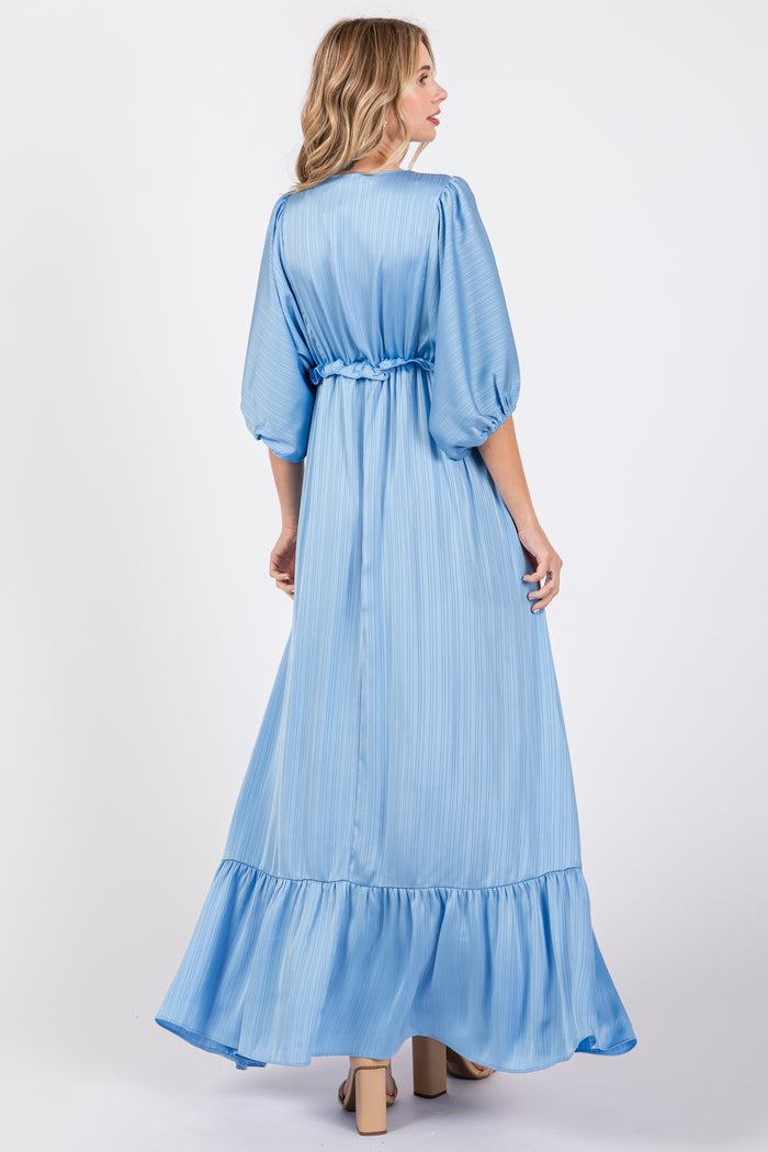 Light Blue Striped Ruffle Accent Maxi Dress