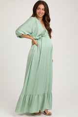 Mint Striped Ruffle Accent Maternity Maxi Dress