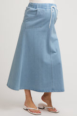 Light Blue Denim Front Tie Maternity Maxi Skirt