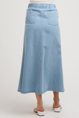 Light Blue Denim Front Tie Maternity Maxi Skirt