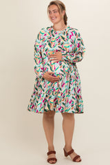 Magenta Print Satin Tiered Maternity Plus Dress