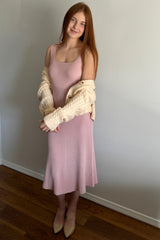 Light Pink Sweater Knit A-Line Midi Dress