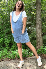 Light Blue Denim Scoop Neck Maternity Short Overall