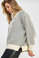 Olive Ribbed Balloon Sleeve Sweater