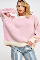 Pink Ribbed Balloon Sleeve Maternity Sweater