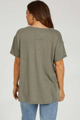 Olive Mineral Wash Front Pocket Short Sleeve Maternity T-Shirt
